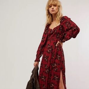 Free People Jaymes Midi Dress in Burgundy Combo